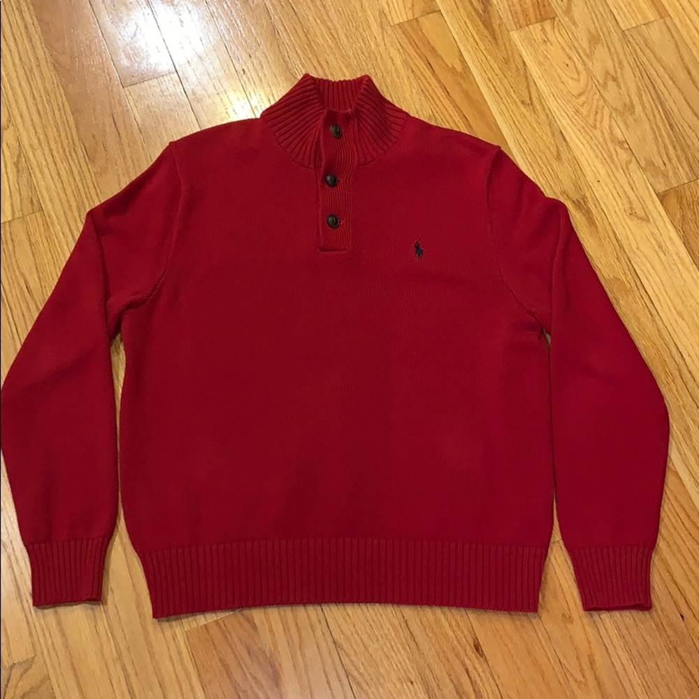 Polo Red Cable Knit Sweater with Buttons